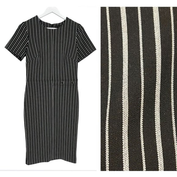 Banana Republic Women's Sheath Dress Size 6 Striped Black White S/S Work Career - Picture 1 of 16
